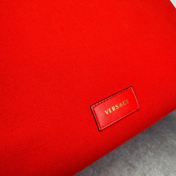 VERSACE Canvas Suppler Calfskin Cabas GV Signature Tote Red - Picture 5 of 16